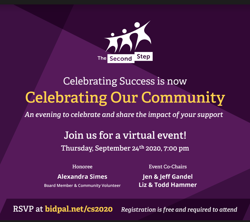 An invitation for The Second Step's Celebrating Success is now Celebrating Our Community event