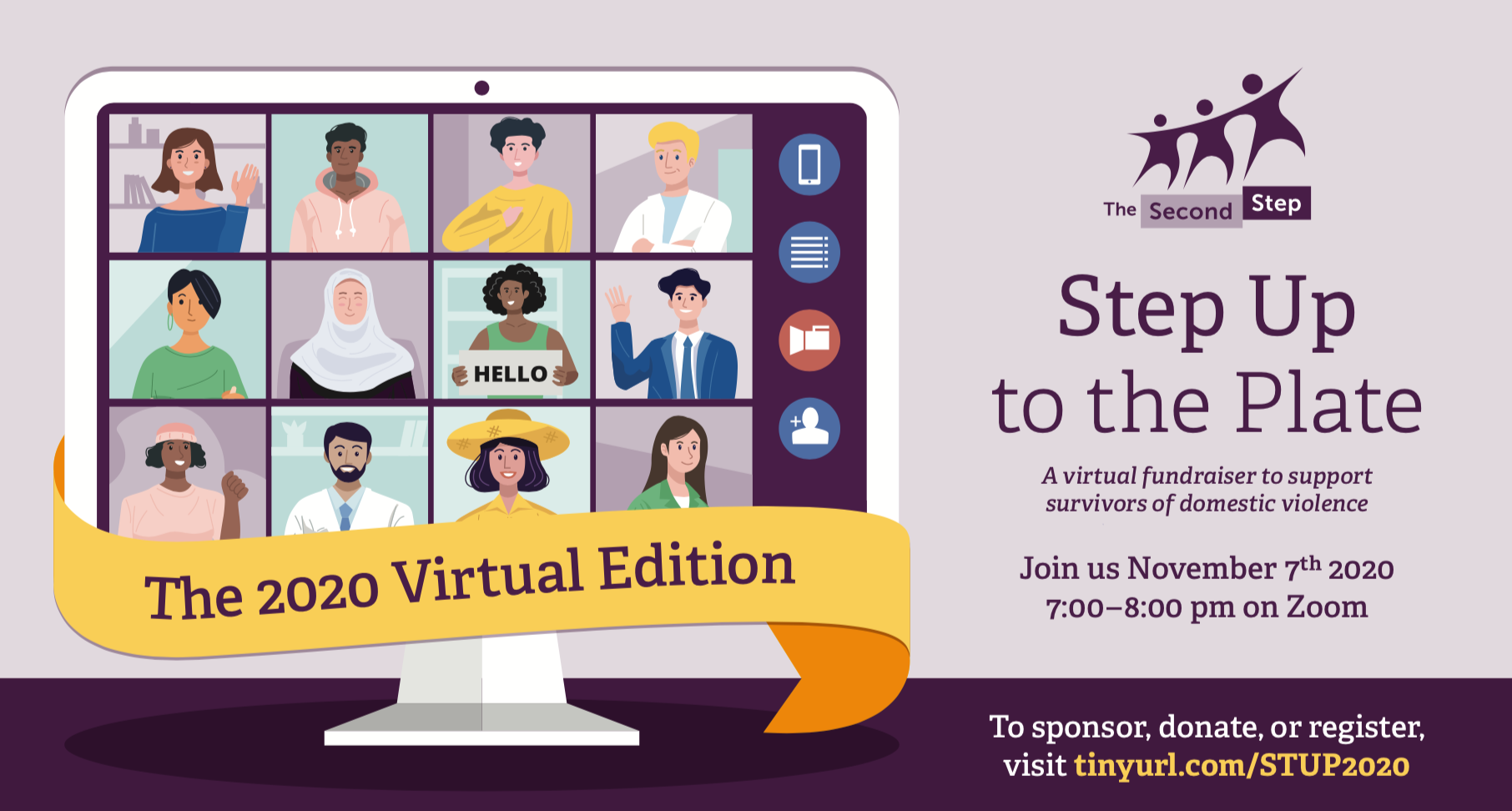 An invitation for The Second Step's Step Up to the Plate: The 2020 Virtual Edition event