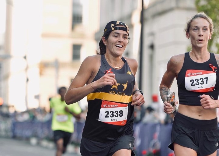 An image of Boston Marathon runner Emily Cummings (left) and her wife Kelly Whittaker-Cummings